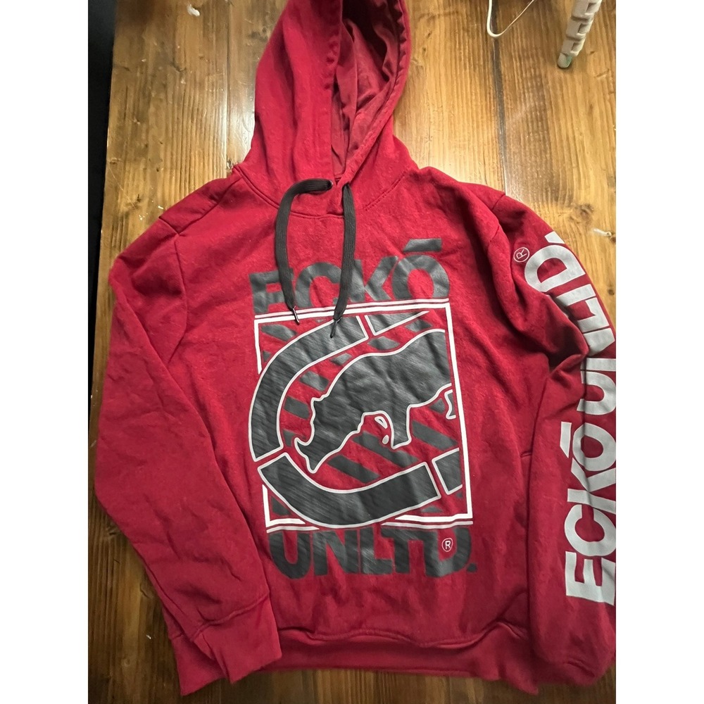 Ecko Unltd Mens Hoodie Red Heather Rhino Logo Graphic Pullover Sweatshirt Size M